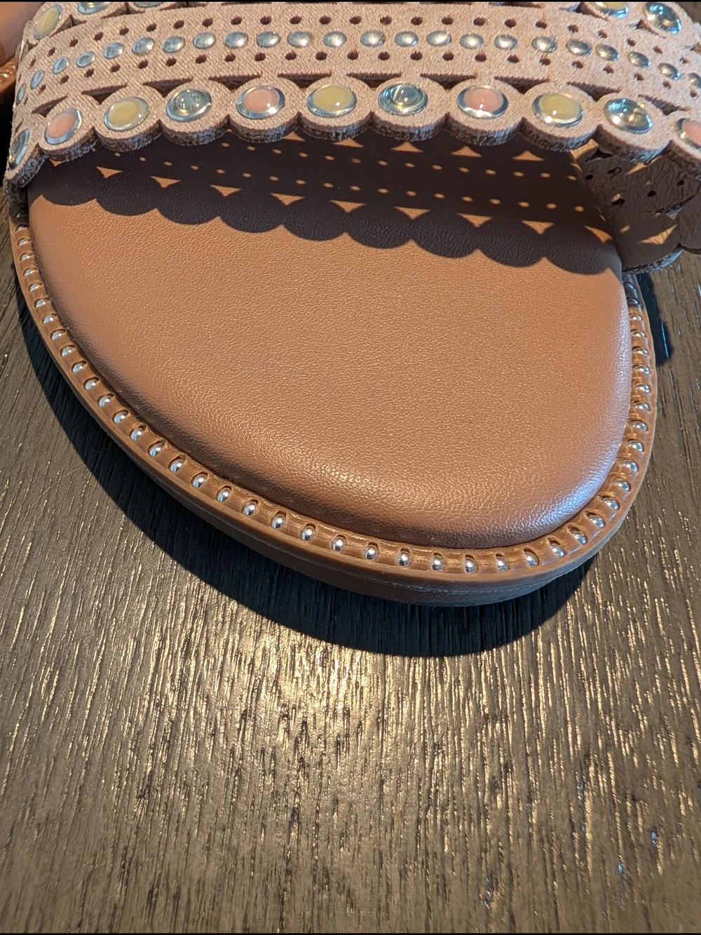 Women's Kensie Beige Studded Jewel Double Strap Slide Sandals- Size 7 - Picture 4 of 5